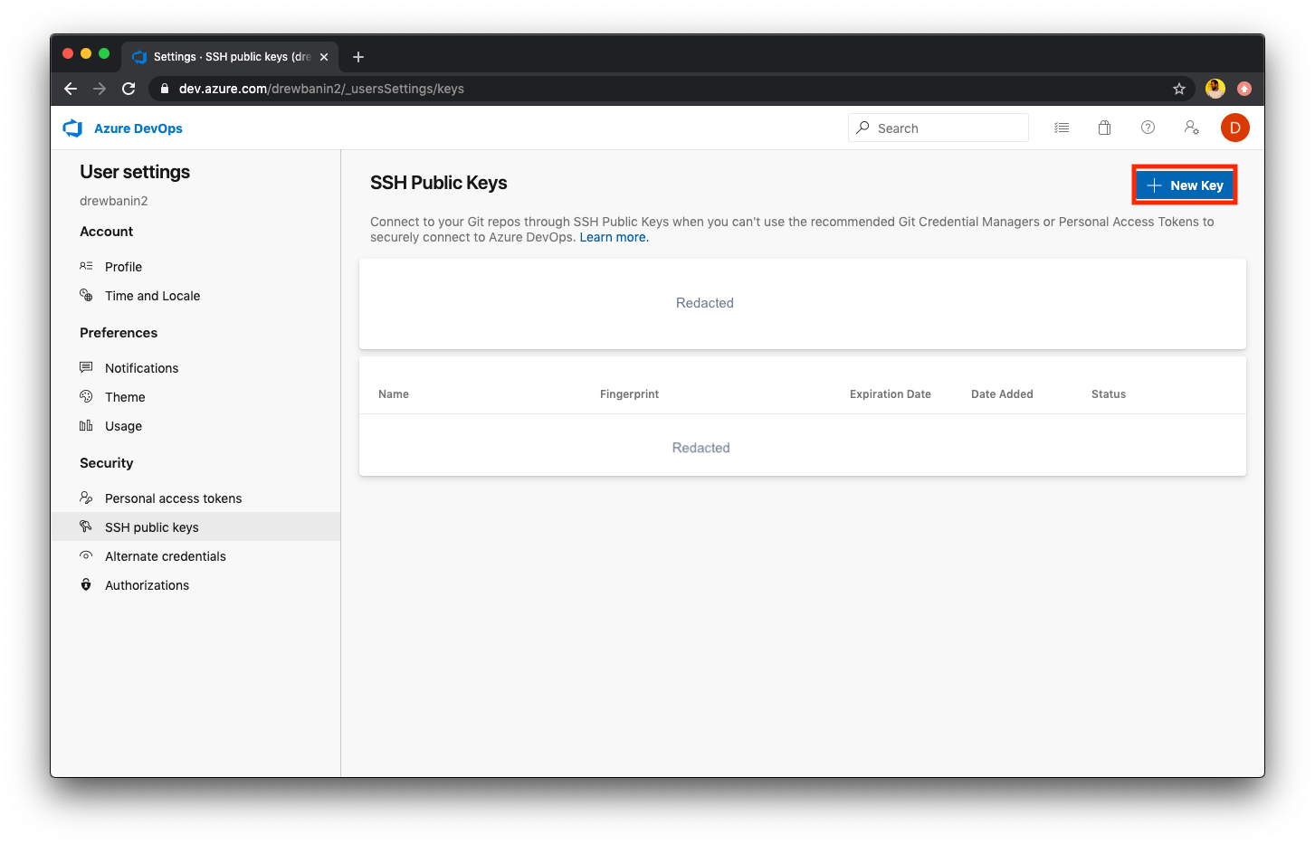 Click the '+ New Key' button to create a new SSH key for the repository. Click the '+ New Key' button to create a new SSH key for the repository.