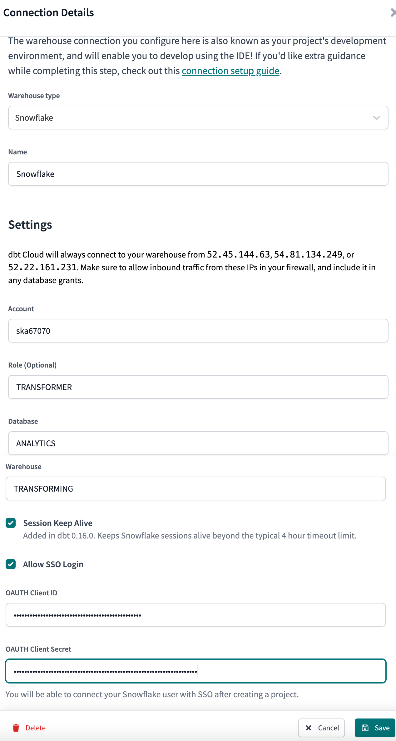 Configuring Snowflake OAuth connection Configuring Snowflake OAuth connection