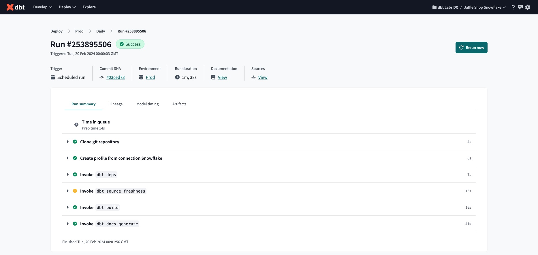 An overview of a dbt Cloud job run An overview of a dbt Cloud job run